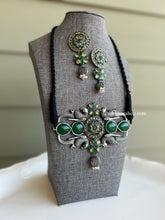 Load image into Gallery viewer, Designer Pink Blue Bird German Silver Natural stone Necklace set
