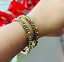 Load image into Gallery viewer, Multicolor Stone Kundan Golden round Shape pair of bangle set
