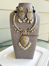 Load image into Gallery viewer, German silver Lookalike Dual tone Peacock Lotus Hasli Necklace set
