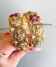 Load image into Gallery viewer, Lakshmi Ji temple Pair of bangle with ruby Flower openable bangle set for women
