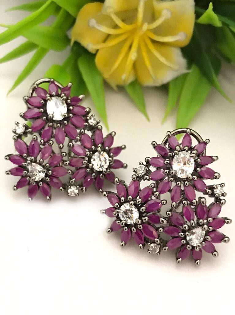 Three Flower American diamond cz Stone stud Earrings