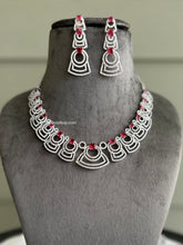 Load image into Gallery viewer, American Diamond Single line cz  Silver Necklace set

