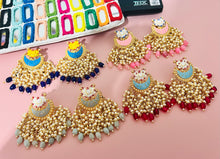 Load image into Gallery viewer, Meenakari Lotus Pearl cluster earrings for women
