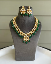 Load image into Gallery viewer, Kundan flower Long Mala Beads Back meenakari necklace set
