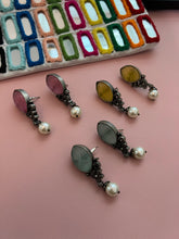 Load image into Gallery viewer, Contemporary German silver Natural Stone Peacock Pearl Stone earrings
