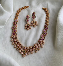Load image into Gallery viewer, Multicolor Cz Flower Leaf Golden Finish Necklace set
