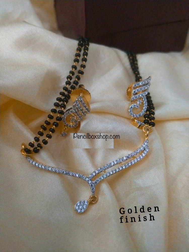 Cubic zirconia AD Black beads hanging Premium quality Mangalsutra Necklace