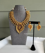 Load image into Gallery viewer, Statement Necklace ganesha Golden Pearl Hanging Ruby Necklace set
