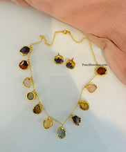 Load image into Gallery viewer, Contemporary Natural Stone brass made Necklace Earrings set
