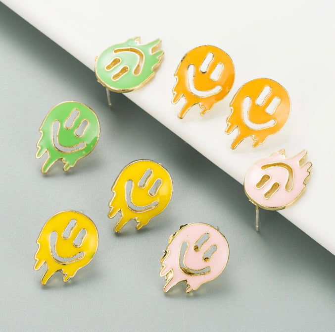 Dripping oil Smiley Face Stud Earrings for women,western Earrings IDW