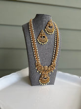 Load image into Gallery viewer, Multicolor cz  kemp stone pearl Necklace set temple Haram jewelry
