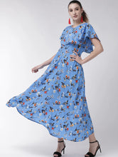 Load image into Gallery viewer, Sky blue Floral collar maxi Dress 40size
