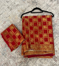 Load image into Gallery viewer, Maroon Elephant Peacock  Golden Zari Border Silk Saree Elegant
