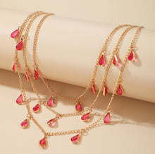 Load image into Gallery viewer, Pink Layered Tassel crystal necklace for women IDW
