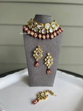 Load image into Gallery viewer, Premium Quality Heavy Designer Ruby Beads Kundan Choker Necklace set with Back side Meenakari and maangtikka
