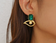 Load image into Gallery viewer, Emerald  Green Golden Brass Stud Earrings IDW
