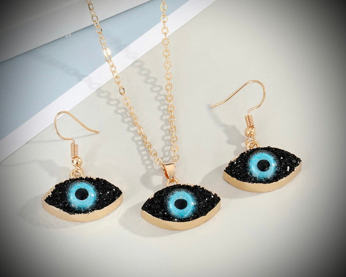 Evil eye Dark Blue Necklace/Earrings Set for protection IDW