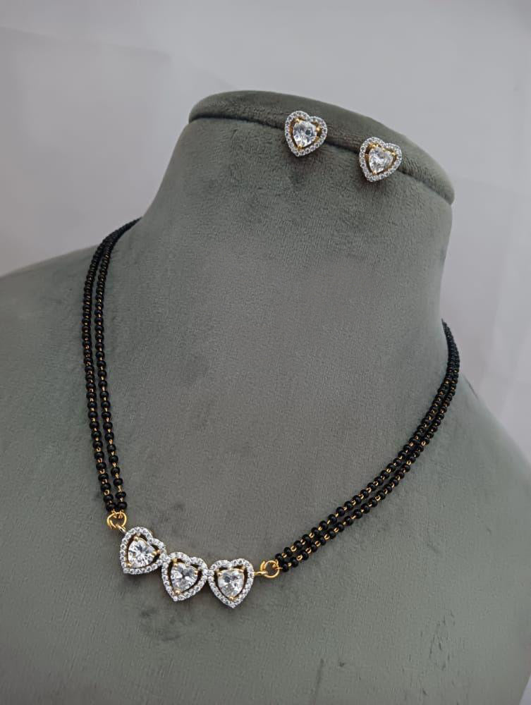 Heart Shape Beautiful Cubic zirconia AD white Black beads Mangalsutra Necklace