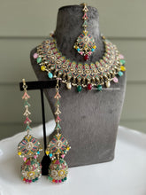 Load image into Gallery viewer, Premium Quality Statement Designer Polki Kundan Inaaya Necklace set with Maangtikka
