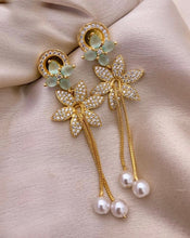 Load image into Gallery viewer, American Diamond Daily wear Golden Tone Flower Cz Earrings
