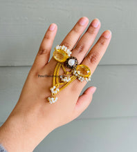 Load image into Gallery viewer, Contemporary natural stone Golden Brown Tassel Brass Made Ring
