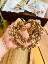 Load image into Gallery viewer, Elephant Matte Finish Multicolor stone kemp stone Temple Necklace set
