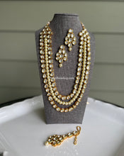 Load image into Gallery viewer, Three Layered Pearl Kundan back Side Meenakari Maharani Necklace set
