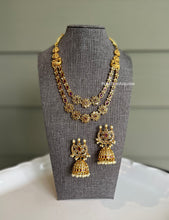 Load image into Gallery viewer, Ruby Two layer Long cz Kemp Stone Necklace set
