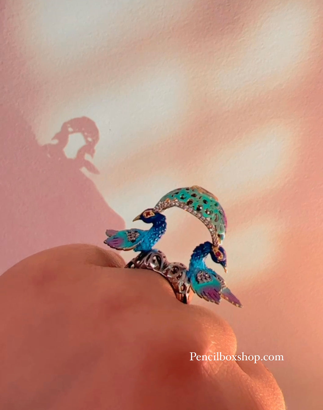 American Diamond Multicolor Meenakari Painted Peacock Adjustable Ring