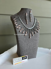 Load image into Gallery viewer, Dual Tone Statement  Designer American Diamond Victorian Polish Hanging Necklace set
