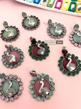 Load image into Gallery viewer, Silver lookalike German silver Pink Mint Peacock Earrings
