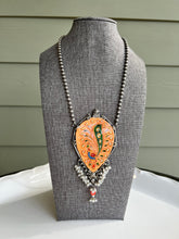 Load image into Gallery viewer, German silver Long Orange handpainted Pearl necklace

