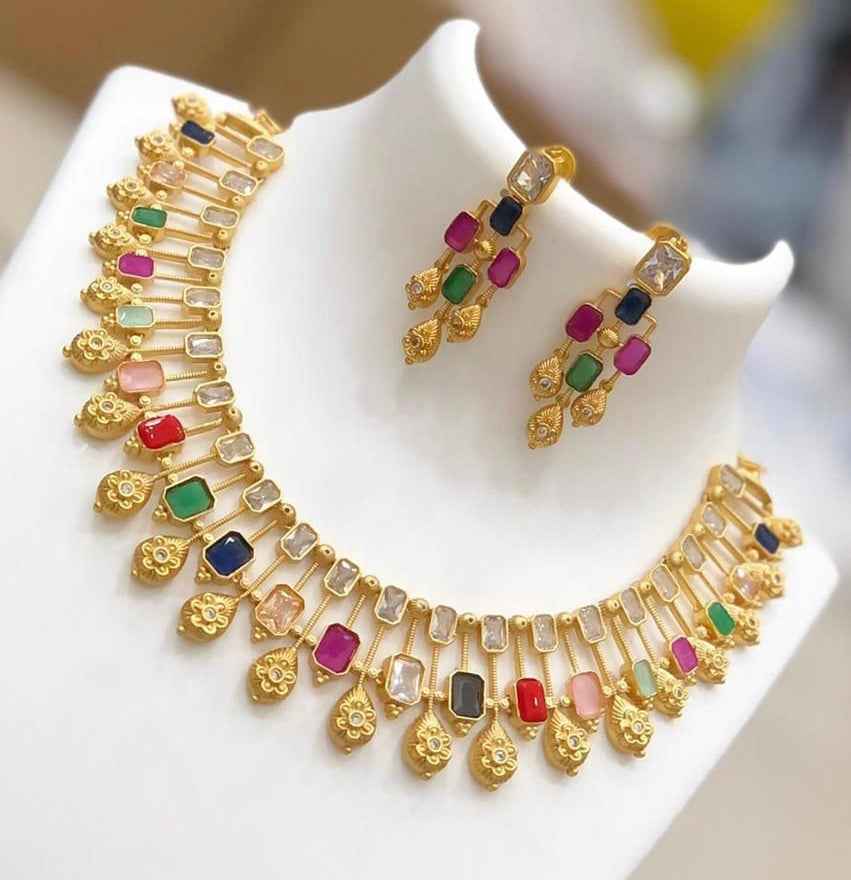 Ruby Designer American diamond cz Gold finish necklace set