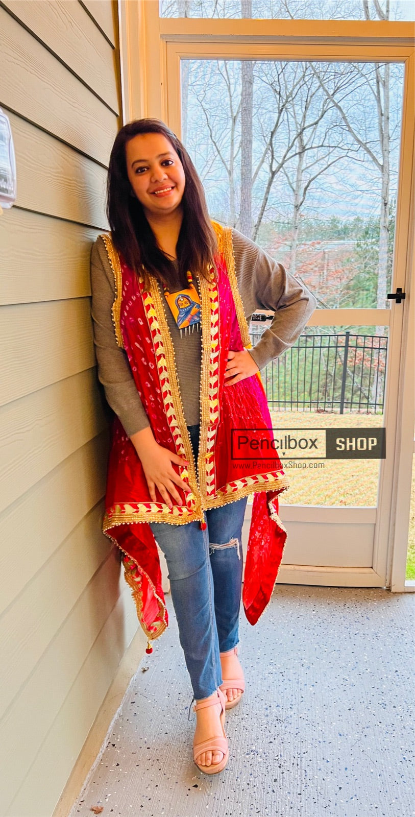 Ready to ship BANDHANI Pink orange SHRUG FREE SIZE style 160