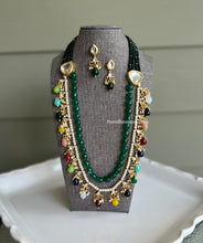 Load image into Gallery viewer, Kundan Two layer Beads and Multicolor hanging Back side Meenakari Necklace set
