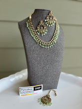 Load image into Gallery viewer, Polki Pearl Mint Necklace set with Maangtikka
