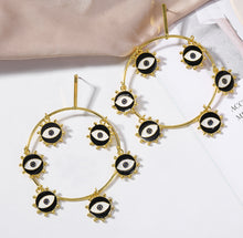 Load image into Gallery viewer, Black White Round Evil eye statement Earrings IDW
