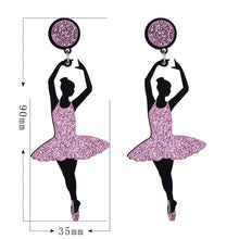 Load image into Gallery viewer, [NEW]Pink Black Acrylic Ballet girl dancing earrings IDW
