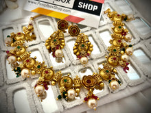Load image into Gallery viewer, Matte finish golden multicolor necklace set pearls
