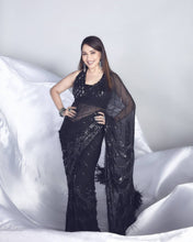 Load image into Gallery viewer, Black Sequins Saree with tassel Bollywood Style women clothing
