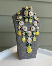 Load image into Gallery viewer, Enamel Paint Designer kundan Hanging Natural Stone Necklace set

