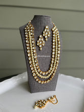 Load image into Gallery viewer, Three Layered Pearl Kundan back Side Meenakari Maharani Necklace set
