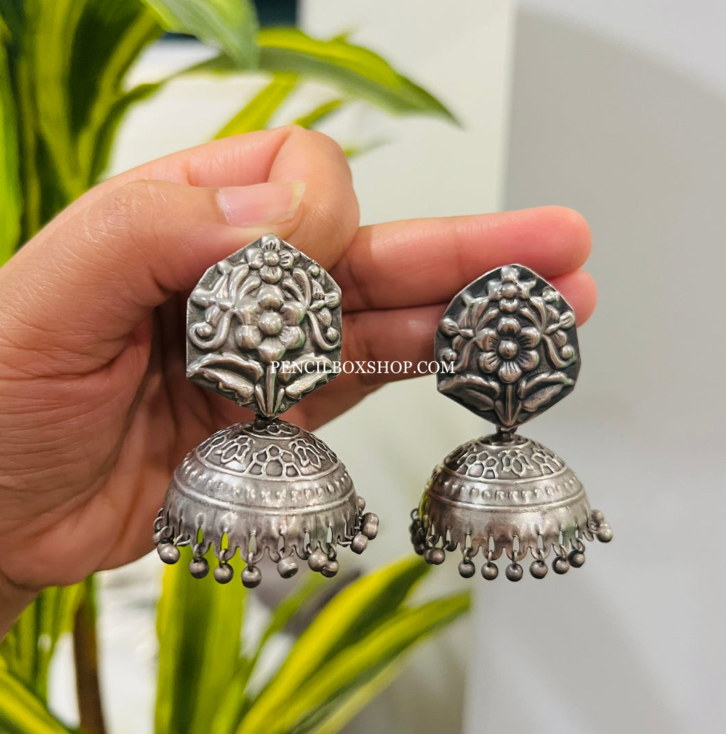 Silver Jhumka Ghunghroo German Silver Earrings