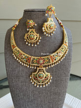 Load image into Gallery viewer, Jadau Multicolor Moti Simple Elegant Devi Necklace set
