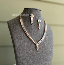 Load image into Gallery viewer, Single Line Simple American Diamond Cz Stone Silver Necklace set
