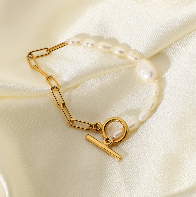 18k gold plated Freshwater pearl buckle gold bracelet