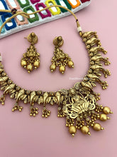 Load image into Gallery viewer, Golden Matte finish Ganesha Premium Quality Lakshmi ji Temple Jewelry Necklace set
