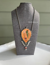 Load image into Gallery viewer, German silver Long Orange handpainted Pearl necklace
