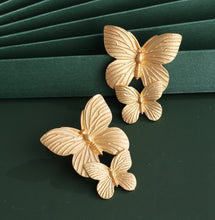 Load image into Gallery viewer, Two layer Golden butterfly Flower Big metal earrings for women IDW
