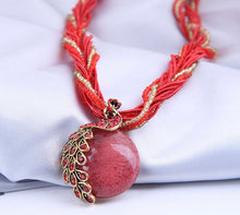Load image into Gallery viewer, Red Retro Peacock Gem Bead Necklace set for women IDW
